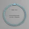 15mm Rhombus Prong Cuban Link Chain Iced Out Blue Rhinestones Bling Rapper Necklaces Bracelets for Men Women Choker Jewelry