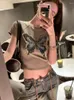 Damen T -Shirts süße Ins Butterfly Sticker Tee Vintage Harajuku Hemd Tassels Sommer Y2K Ästhetik Crop Top lässig Slim Hip Hop Frauen