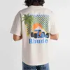 Rhode Palm Tree Racing Print Nicchia American Vintage Fashion Brand T-shirt a manicotto corto.