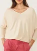Frauen Strick Frauen zwei Möglichkeiten tragen Pullover V-Ausschnitt Baumwollmisch