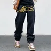 メンズジーンズファッションロパドッグプリントバギーメンヒップホップパンツY2K服ブラックストレートラグジュアリーデニムズボンパンタロンホム230812