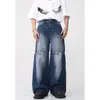 Мужские джинсы 2023 года Y2K Съемный металлическая пуговица Широкая нога мода свободно подходит для мужской джинсовой брюки