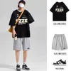 Men's Tracksuits Cotton Suit Summer Korean Printed T-shirt Shorts 2 Piece Set Fashion Sports Clothing White Top Pants