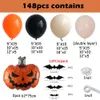 Altre forniture per feste di eventi 148pcs Halloween Grande palloncini di zucca Garland Black Orange Sand Balloons 3D Bat Adesivi per decorazioni 230812