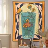Dekorativa föremål Figurer Vintage Inspired Tapestry Wall Hanging Psychedelic Vase Goldfish Flower Decor Minimalist Print Bohemian Art Wall Decor Mural 230812