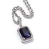 Hip Hop Men Women Rapper shiny diamond pendant necklace rhinestone square colorful gem zircon pendant jewelry night club Sweater rope chain twist chain 24inch 1720