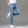 Jeans masculinos 2023 verão slim reto de algodão leve