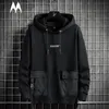 Heren Hoodies Sweatshirts Black Mens Hoodies Street Hip Hop Fashion Sweatshirts Men Casual Hooded Long Sleeve Pullover Cargo Pocket Streetwear 230812