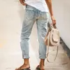 Jeans femminile femminile moda a metà vita fidanzato grande buca strappato casual high street jeans pantaloni sexy vintage matita calla