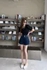 Frauenshorts 2023 Sommer hoher Taille Wide Bein Blue Denim Frau Mode Casual Korean Style Buttons dekoriert