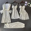 Abbigliamento da donna da donna 5 pezzi Set di abiti in pizzo set da donna notturno seta di ghiaccio satinato kimono primavera estate lingerie intima