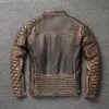 Erkek Ceketler Vintage Erkekler Deri Ceket Kalın 100 Orijinal Cowhide Biker İnce Fit Motosiklet Ceket Sonbahar Asya Boyutu S5XL M419 230812