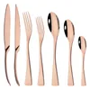 Dinnerware Sets Rose Gold Set 304 Stainless Steel Mirror Cutlery Knife Fork Spoons Silverware Kitchen Home Party Tableware