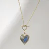 Collane a ciondolo Fuwo Fuwo Adeguata labradorite Natural Labradorite Collana dorata della fibbia a forma di cuore Gioielli in pietra semi-preziosa per donne