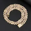 Hip Hop 14mm 2 Row Heavy Prong Baguette Curb Chain Iced Out Box Buckle Copper Aaa+ Cubic Zirconia for Men Jewelry