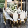 price for 6pcs)new design stainless steel dining table and chair events wedding chair in gold