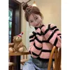 Tricots pour femmes Korejepo Pink Stripe Sweater Off Bounder Coat Automne Super Belle Morme tricotée à manches longues