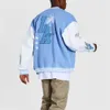 Oem Custom Chenille Embroidery Leather Sleeves Light Blue Baseball Bomber Letterman Varsity Jacket for Men