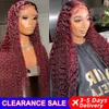 13x6 HD Lace Frontal Wig 30 32 34 99j Burgundy 360 220%density Full Curly Lace Front Human Hair Wigs Red Colored 13x4 Deep Wave Frontal Wig