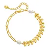 Strand CCGOOD Freshwater Pearls Bracelet para mulheres ouvidas de papel de trigo Design de clipe de ouro Batilhado 18 K Pulseras de jóias de alta qualidade Mujer