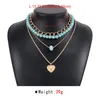 Kedjor Fashion Multilayer Fold Wear Chocker Necklace For Women Bohemian Turquoise Pendant Heart Shape CollarBone Chain Jewelry