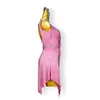 Costume de compétition de danse latine de la scène rose sexy senior femme sport jupe de salle de bal avec filles plus taille de fête personnalisée salsa