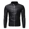 Jaquetas masculinas Spring e Autumn Leather Jackets: Men de pé na gola: Ultrathin Plain Jacket Modoty Motorcycle MO Mo