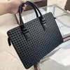 5A Designer Portable Briefcase Luxury Brand Top Men's Leather Single-Shoulder Bag A4 Magazine Fashion Laptop Bag Simple Business Handmade Woven Bag 2023 New