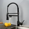 Brass Kitchen Sink Faucets Hot & Cold Mixer Taps Dual Handle Lever Pull-Down Spary Nickel/Brushed Gold/Black Luxury New