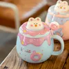 Tassen Donut Keramik Becher mit Deckel Löffel rosa Mädchen Büro süße Kaffeewasserflasche für Paare große Kapazität Milch Tee Trinkwasser Tasse 230812