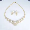 Necklace Earrings Set 2023 Fashion Retro Shell Pearls With Flower Zircon Golden Earring Wedding Bride Banquet Dress Dinner Jewelry