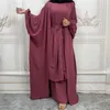エスニック服3ピースマッチするイスラム教徒は、女性用ドバイイスラムのためのノースリーブスリップインナーヒジャーブドレスラップスカートアバヤでオープンアバヤをセットします