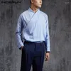Casual shirts cinese stijl voor mannen sirt solide kleur retro anfu lon mouw elant veter up 2023 vintae stand kraag heren sirts camisa