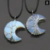 Árvore da vida Cristal natural Lua pendente Reiki Cura de arame de pedra embrulhado colar pingente de lua crescente para mulheres homens