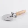 Handhold Pizza Cutter Trähandtag rostfritt stål Runda pizzakniv pasta Rotertabla konditoriverktyg F3193