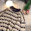 Women's Sweaters Contrast Plaid O-Neck Batwing Sleeve Knit Sweater Casual Loose Retro Pullover 2023 Autumn Winter Fashion Women