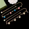 Letter And Blue Pink White Bead Pendant Necklace for Woman Gift Beaded Long Necklaces Sweater Chain Brass Jewelry Birthday Party Gift With Box