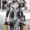 Herrgravrockar Autumn Winter Single Breasted Woolen Overcoat Plaid Print Male Long Thicken Windbreaker Fashion Causal Coat Ytterkläder Män