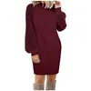 Basic Casual Dresses Fall Winter Women Dress Sexy Lace Stitching Long Sleeve Loose Mini Robe Elegant Waffle Knit Vestidos Mujer 230812