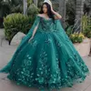 Mörkgrön tyll quinceanera klänningar bollklänning prom kväll födelsedagsfest klänning snörning examen klänning vestidos de quinceanera2570