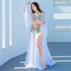 Scene Wear Sell Luxury Handmade Belly Dance Costume 3 -stycken Dansare Performance Outfit Rhinestone Bh Long Maxi kjol Fairy Show