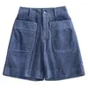 Shorts femininos 2023 Mulheres de alta qualidade Spring Corduroy de inverno com bolsos Fashion Black Solid Caist calças curtas T558