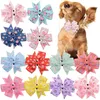 Apparel 50/100pcs Flower-collar Spring Supplies Slidable Bow Tie Dog Collar Charms Products for Dogs Pet Bowt 230812