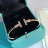 INS Blogger's Same Love Colorful T Bracelet Plated with 18K Rose Gold Diamond Double T Bracelet Elastic Open Bracelet with Versatile Style in Stock