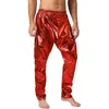 Mäns byxor Mens Stylish Metallic Shiny Long Elastic Midjeband Solid Color Lightweight Harem Leggings Stage Performance Costume