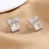 Studörhängen 2023 Fashion S925 Sterling Silver Charm Bow 15mm Square Zircon for Women Engagement Birthday Present smycken