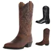 Buty Brown Retro Cowboy Boots Mężczyznę Punkt palec eleganckie buty męskie jesienne modne modne