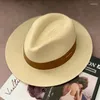 Berets Panama Straw hat unisex top fedora big head size sunshade sunshade verstelbare elegante heer veelzijdige stijl