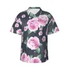 Men's Casual Shirts Pink Rose Flower Pattern Mens Hawaiian Short Sleeve Button Down Beach Tropical Floral