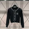 Lyxbroderi ulltröjor Miu Knit Sweatshirt Designer Långärmad t -skjorta Fashion Beaded Jacket Varm tröja Kvinnor Cardigan Coat